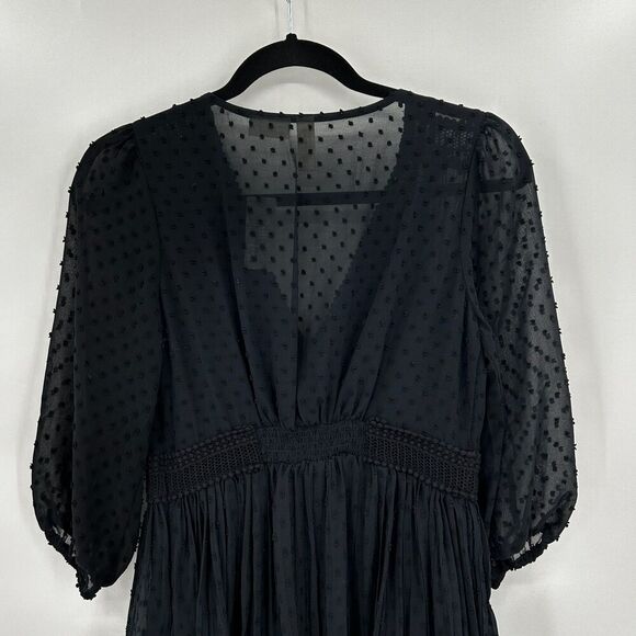 NWT ANTHROPOLOGIE Meadow Rue Black Minetta Crochet Sheer Tiered Dress 4 Petite - Picture 10 of 13